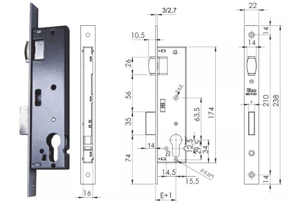 ZAMEK 85WB, E=25mm, ROLKA, 238x22x3mm ISEO Stal chromowana