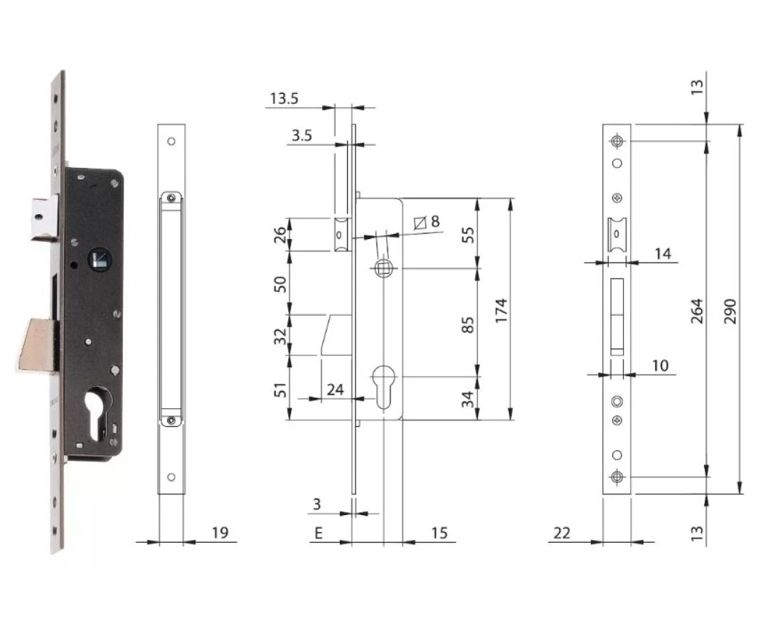 ZAMEK ELECTA 85WB, E=25mm, 290x22x3mm- fot-