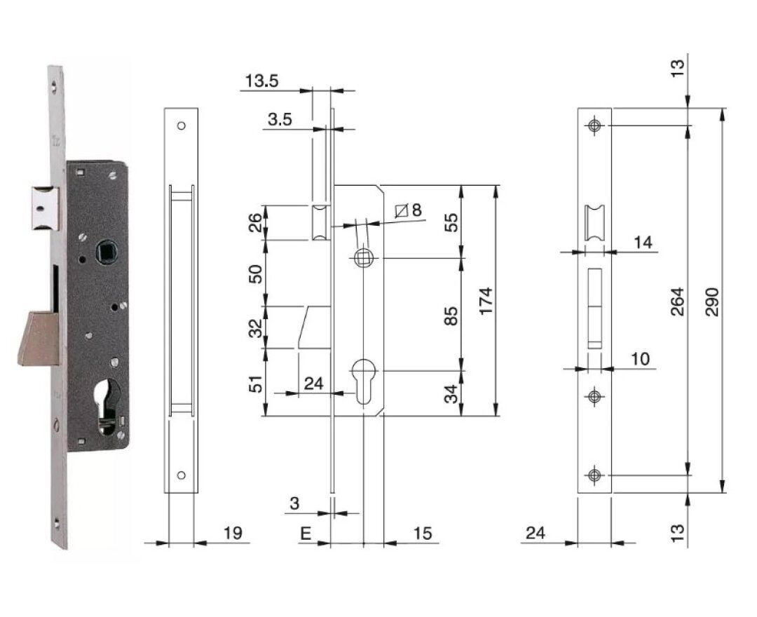 ZAMEK ELECTA 85WB, E=25mm, 290x24x3mm- fot-