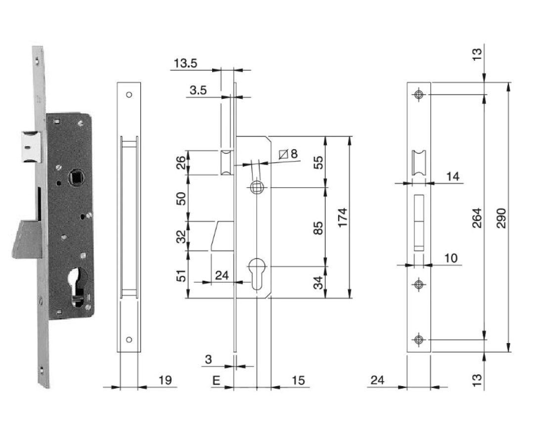 ZAMEK ELECTA 85WB, E=25mm, 290x24x3mm- fot-