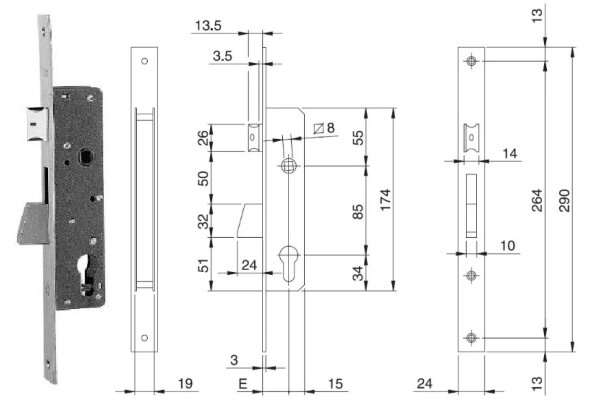 ZAMEK ELECTA 85WB, E=30mm, 290x24x3mm ISEO Biały
