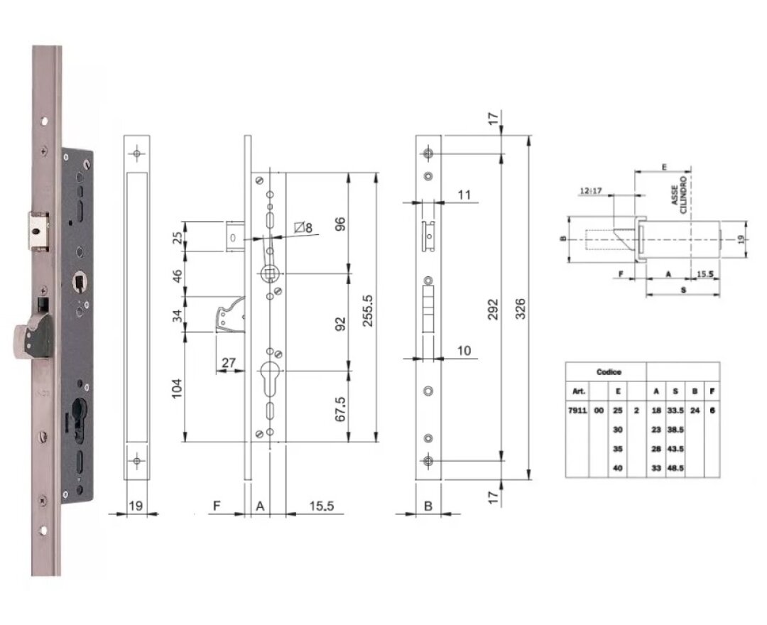ZAMEK BLINDO 92WB, E=30mm, 326x24x6mm- fot-