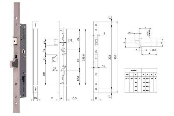 ZAMEK BLINDO 92WB, E=30mm, 326x24x6mm ISEO Stal nierdzewna