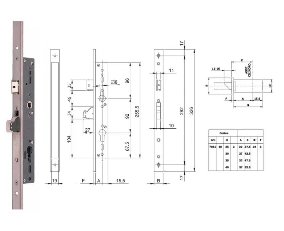 ZAMEK BLINDO 92WB, E=30mm, 326x24x3mm- fot-
