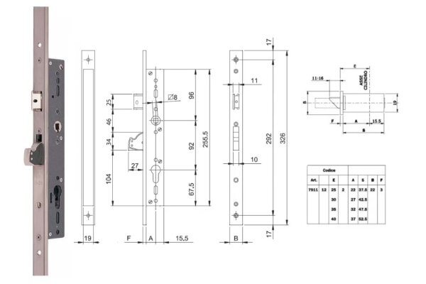 ZAMEK BLINDO 92WB, E=30mm, 326x22x3mm ISEO Stal nierdzewna