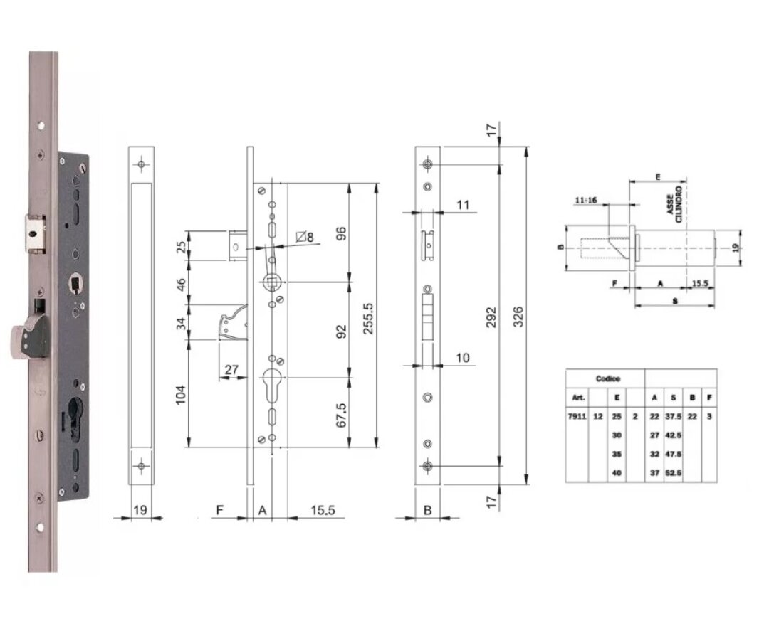 ZAMEK BLINDO 92WB, E=40mm, 326x22x3mm 10szt.- fot-