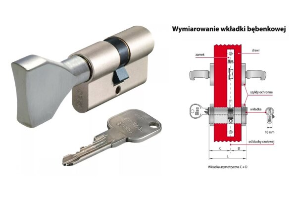 WKŁADKA BĘBENKOWA CSF F9 BASIC DWUSTRONNA Z GAŁKĄ 80x30, 3 KLUCZE ISEO Nikiel matowy