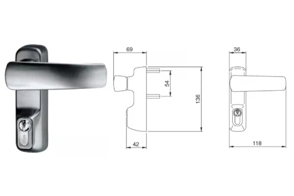 KLAMKA TRIM Z WKŁADKĄ BĘBENKOWĄ, PPOŻ. ISEO Stal nierdzewna