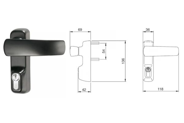 KLAMKA TRIM Z WKŁADKĄ BĘBENKOWĄ, PPOŻ. ISEO Czarny
