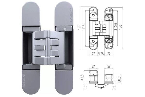ZAWIAS WPUSZCZANY KUBICA K2760 Koblenz Chrom matowy