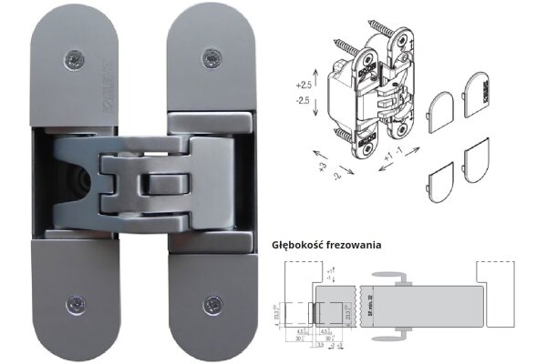 ZAWIAS WPUSZCZANY KUBICA K6200 HD (WKRĘCANE NAKŁADKI) Koblenz Chrom matowy