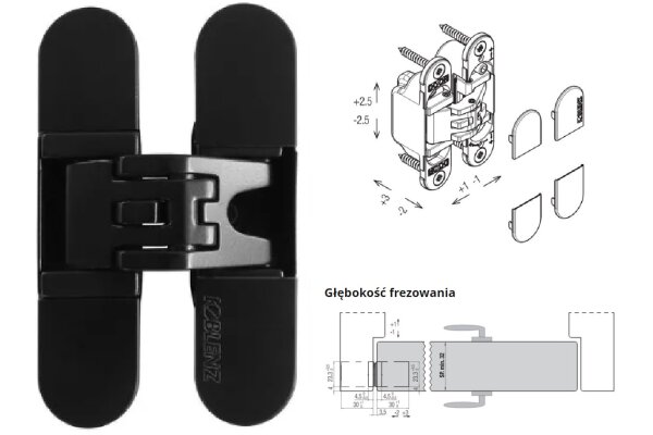 ZAWIAS WPUSZCZANY KUBICA K6200 Koblenz Czarny