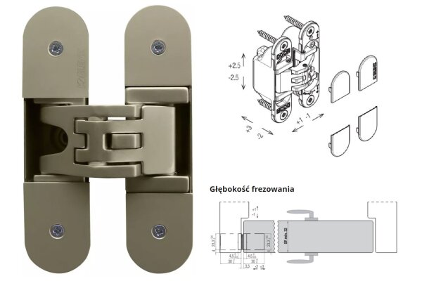 ZAWIAS WPUSZCZANY KUBICA K6200 (WKRĘCANE NAKŁADKI) Koblenz Nikiel matowy