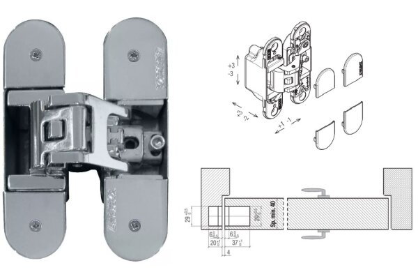 ZAWIAS WPUSZCZANY KUBICA K6700 (WKRĘCANE NAKŁADKI) Koblenz Chrom matowy
