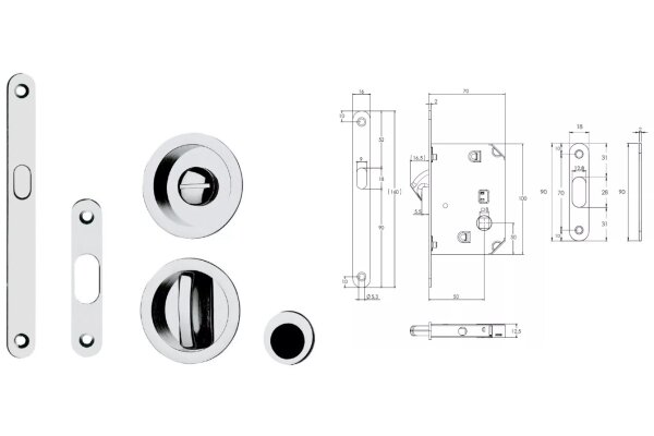 ZAMEK HAKOWY Z OKRĄGŁĄ BLOKADĄ WC CR Linea Cali Chrom błyszczący