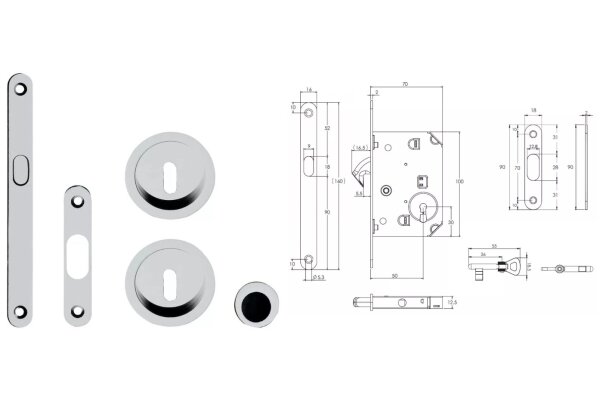 ZAMEK HAKOWY Z OKRĄGŁYMI OKUCIAMI KL CR Linea Cali Chrom błyszczący