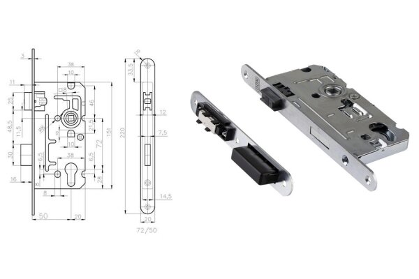 Zamek magnetyczny Berenika z zaczepem PZ 20/50/72 Dom Polska Ocynk szczotkowany