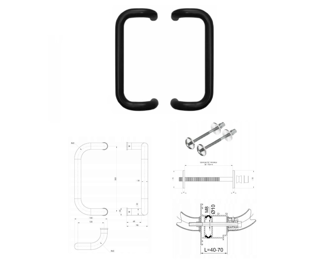 Pochwyt obustronny M2 aluminiowy fi 30 mm, x = 300 mm- fot-