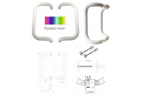 Pochwyt obustronny M2 aluminiowy fi 30 mm, x = 300 mm WALA Kolory niestandardowe