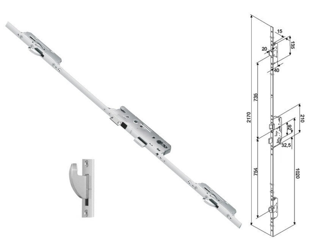 Zasuwnica drzwiowa 855GL 20/35/92/8 sterowana wkładką – haki- fot-