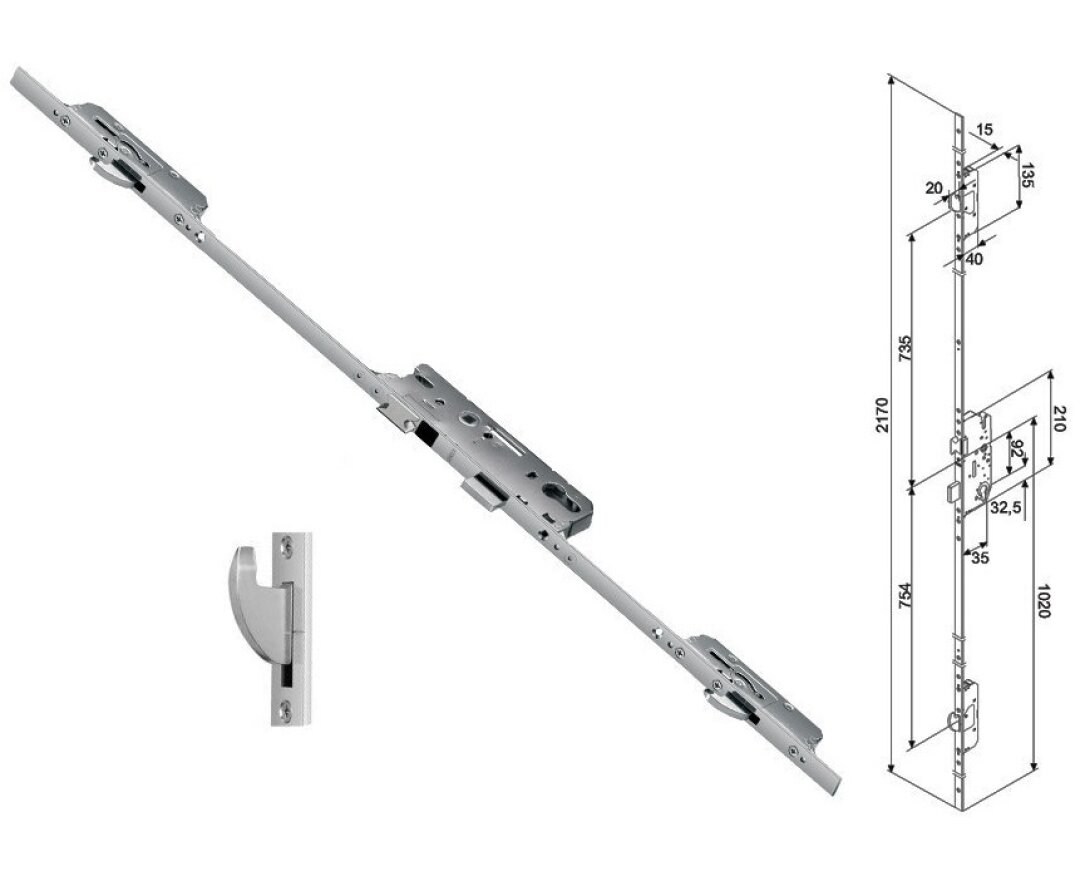 Zasuwnica drzwiowa 855GL 16/35/92/8 sterowana wkładką – haki- fot-