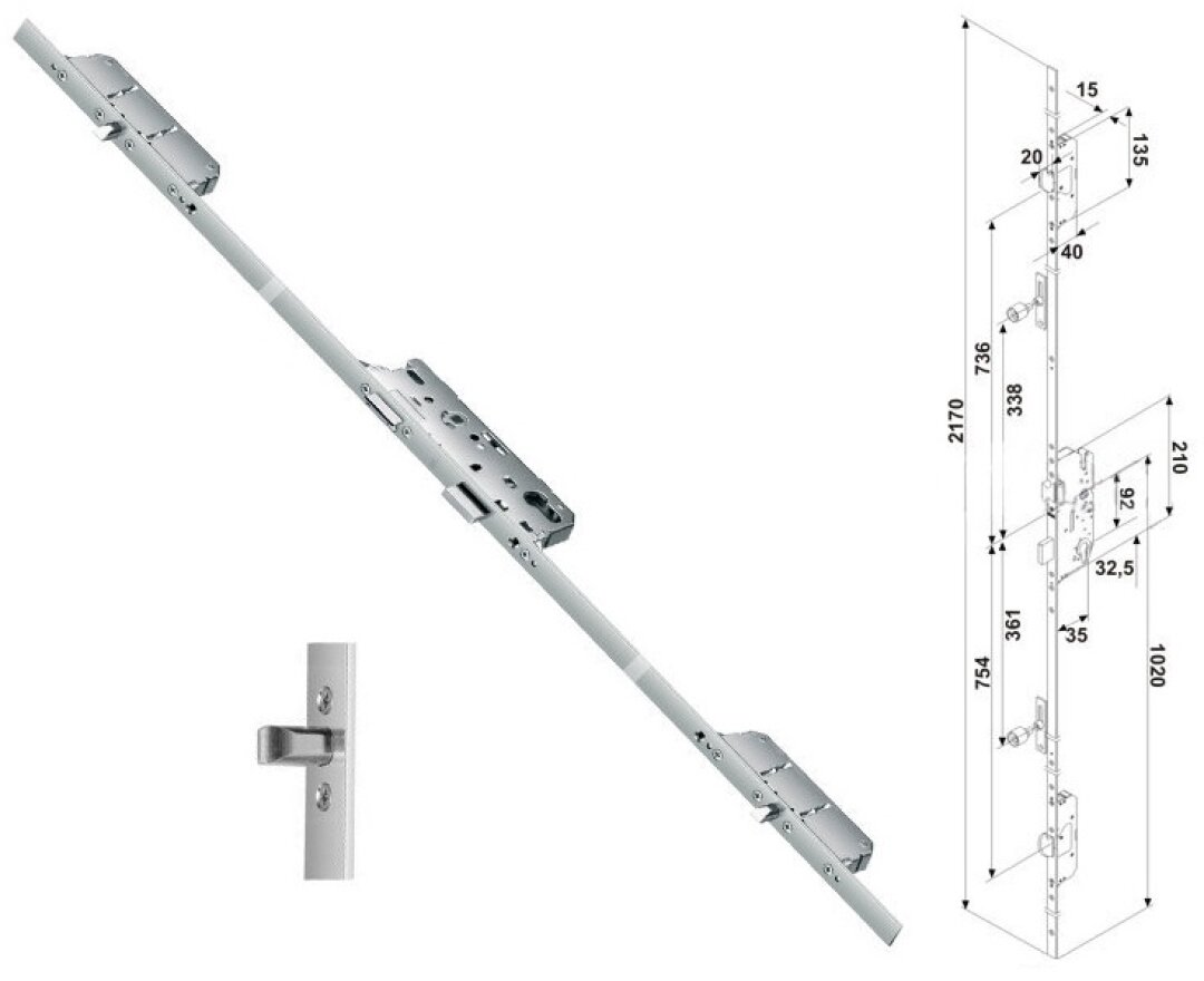 Zasuwnica drzwiowa 855GL 16/35/92/8 sterowana wkładką – bolce- fot-