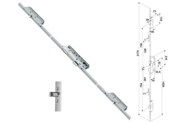 Zasuwnica drzwiowa 855GL 16/35/92/8 sterowana wkładką – bolce Fuhr Ocynk srebrny