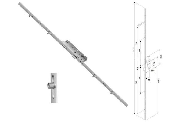 Zasuwnica drzwiowa 855GL 16/35/92/8 sterowana wkładką – ślizgi Fuhr Ocynk srebrny