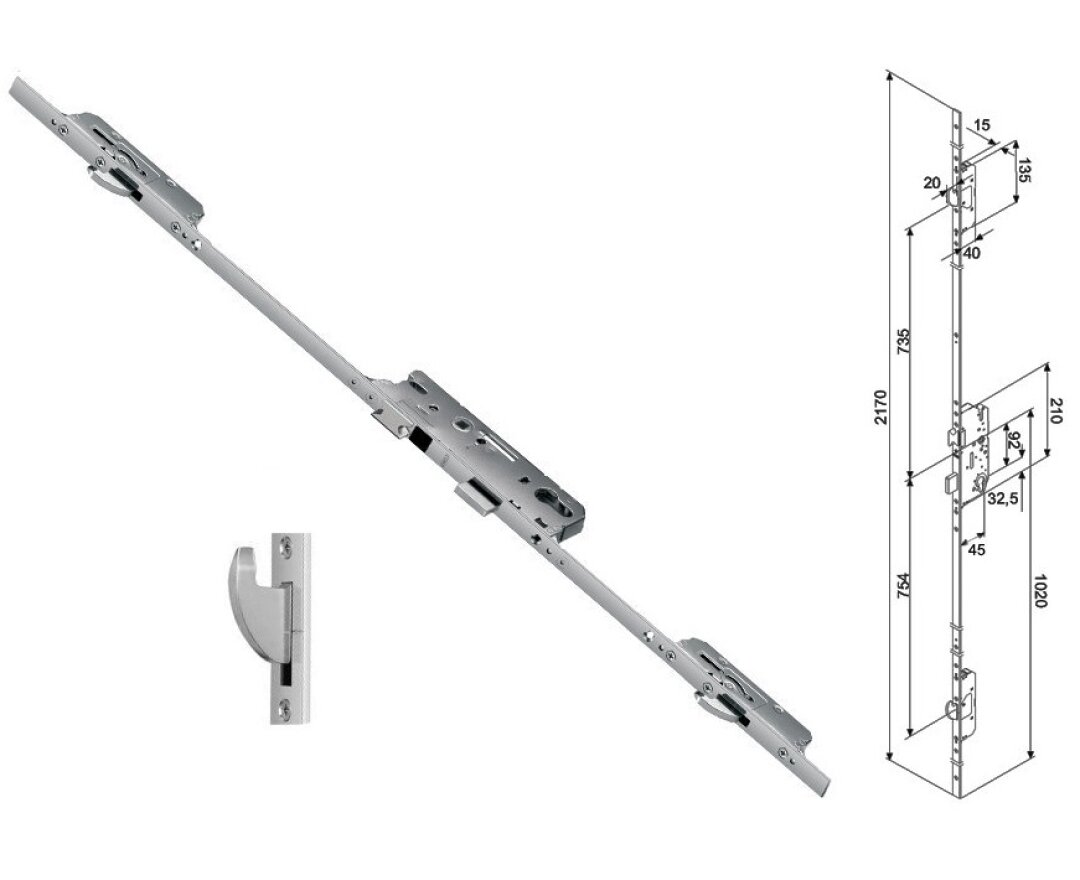 Zasuwnica drzwiowa 855GL 16/45/92/8 sterowana wkładką – haki- fot-