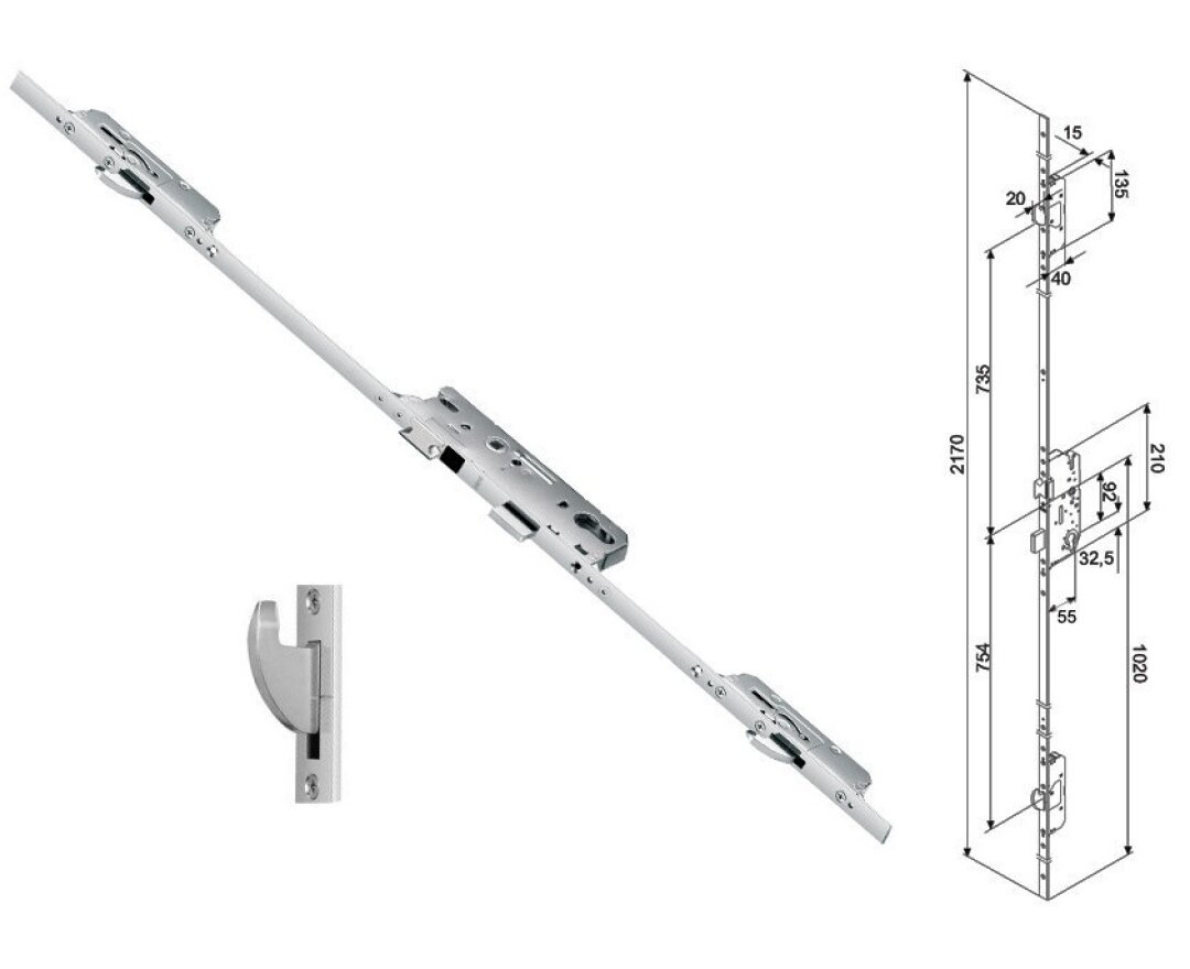 Zasuwnica drzwiowa 855GL 16/55/92/8 sterowana wkładką – haki- fot-