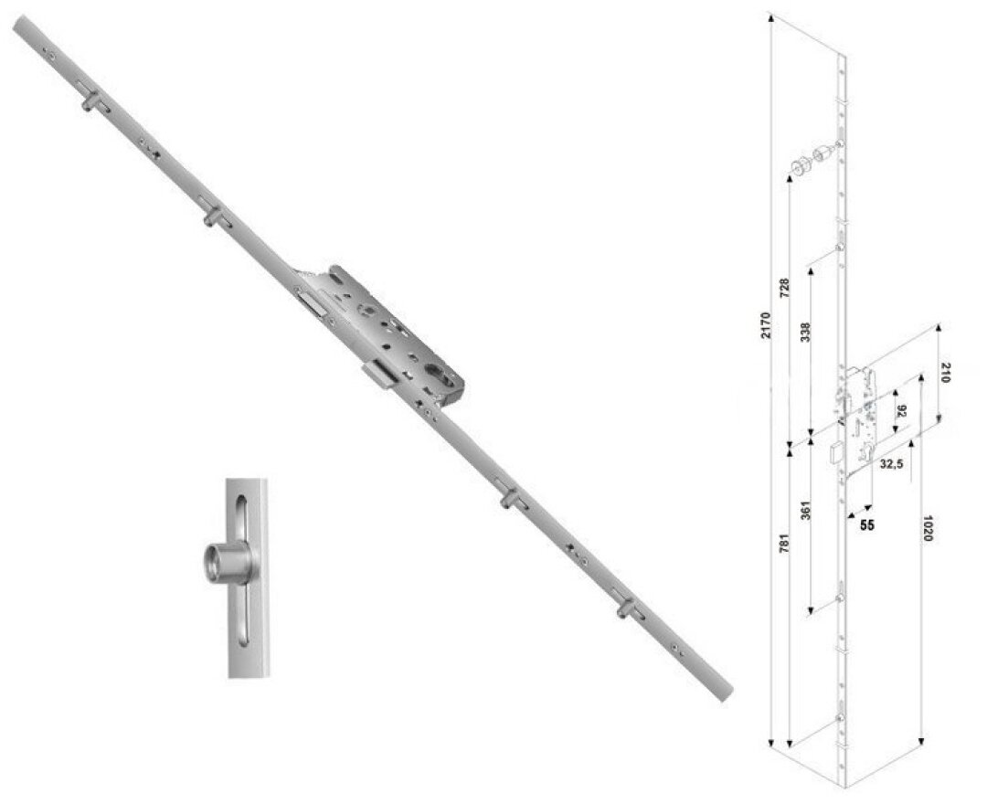 Zasuwnica drzwiowa 855GL 16/55/92/8 sterowana wkładką – ślizgi- fot-