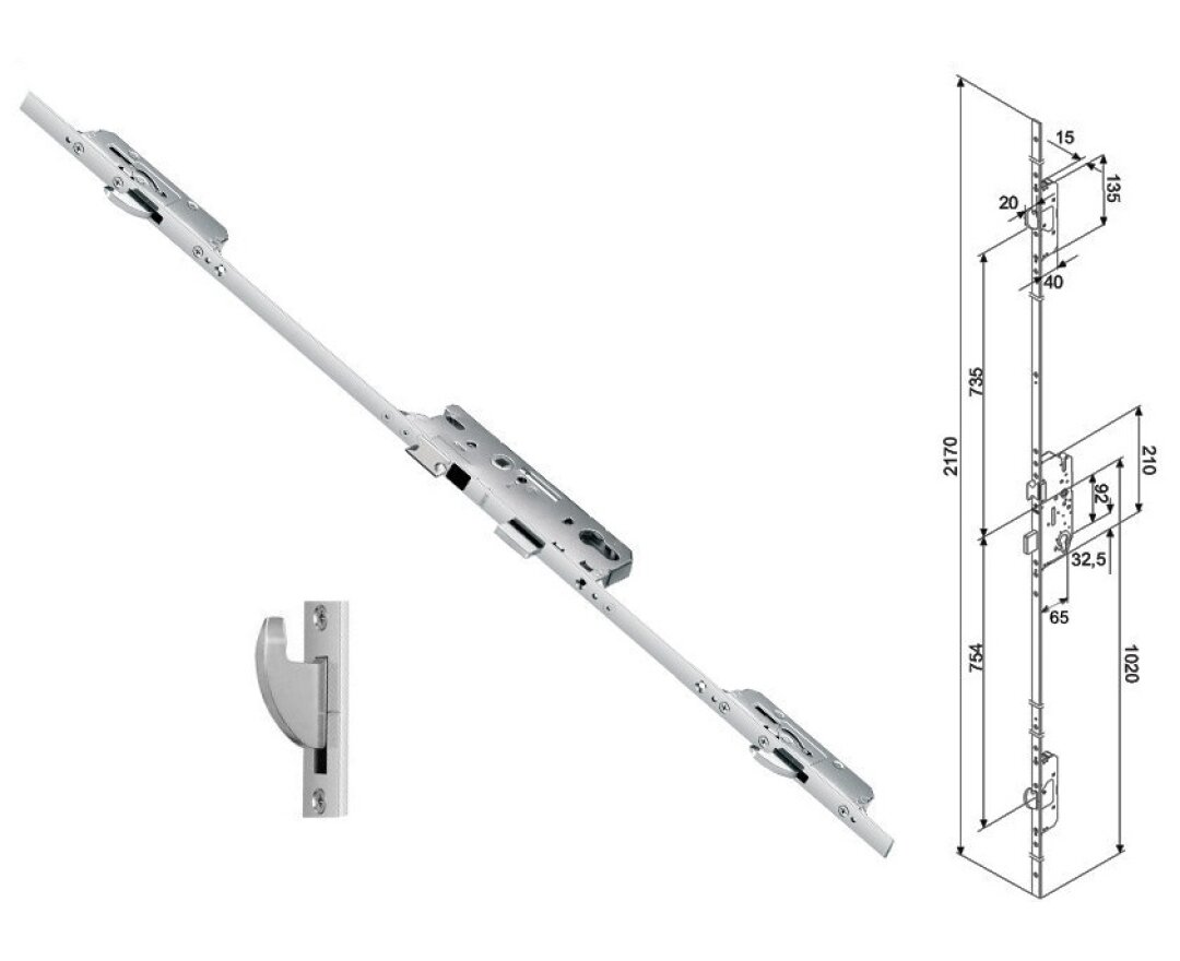 Zasuwnica drzwiowa 855GL 16/65/92/8 sterowana wkładką – haki- fot-