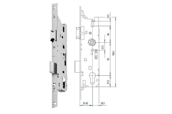 Zamek do drzwi zewnętrznych 803 16/25/92/8 PZ Fuhr Ocynk srebrny
