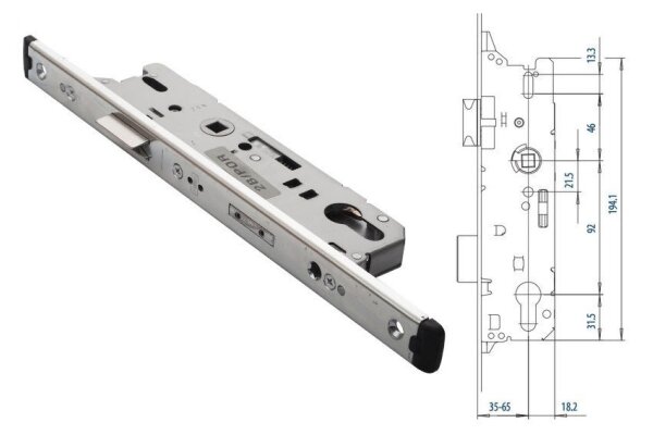 Zamek do drzwi zewnętrznych 803 U24/45/92/8 PZ Fuhr Ocynk srebrny