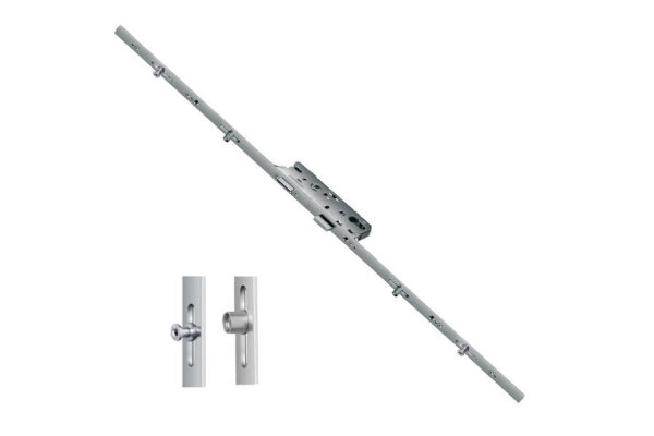 Zasuwnica drzwiowa 856 16/35/92/8 sterowana klamką - ślizgi + grzybki Fuhr Ocynk srebrny