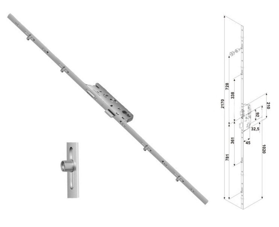 Zasuwnica drzwiowa 856 16/45/92/8 sterowana klamką – ślizgi- fot-