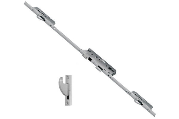 Zasuwnica drzwiowa 859 20/55/92/8 sterowana klamką – haki Fuhr Ocynk srebrny