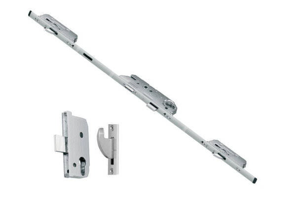 Zasuwnica drzwiowa 859 U24/55/92/8 sterowana klamką z dodatkowym zamkiem – haki Fuhr Ocynk srebrny