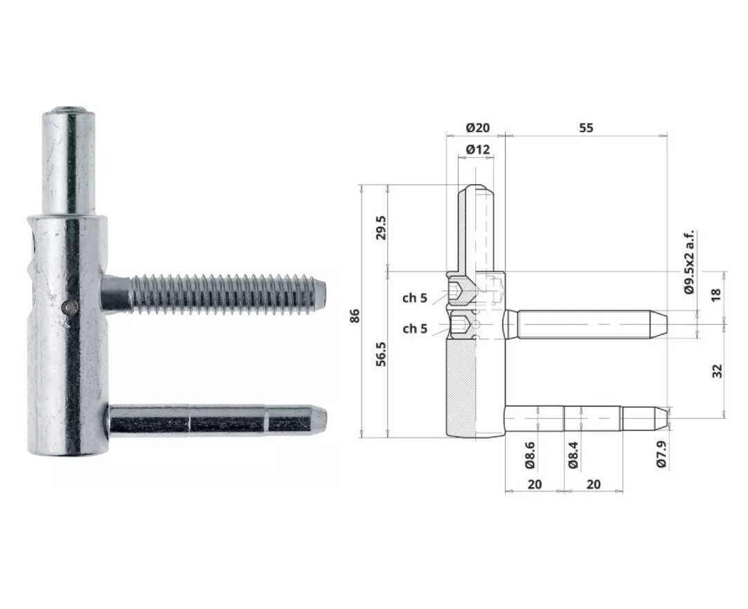 DOLNA CZĘŚĆ ZAWIASU EXACTA 3-D OT 495 200 9,5x55mm (2T) 4 szt.- fot-