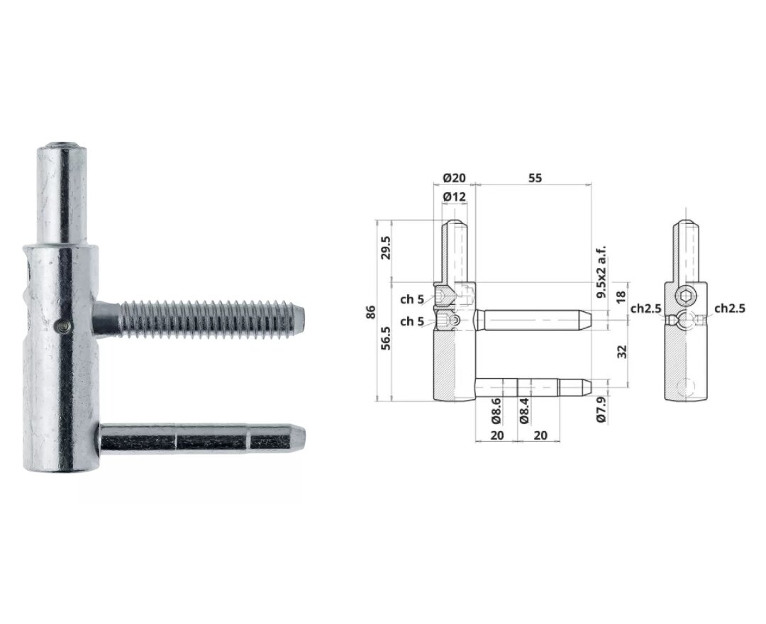 DOLNA CZĘŚĆ ZAWIASU EXACTA 3-D OT 495 200 9,5x55mm (2T) Z ZABEZPIECZENIEM 3 szt.- fot-
