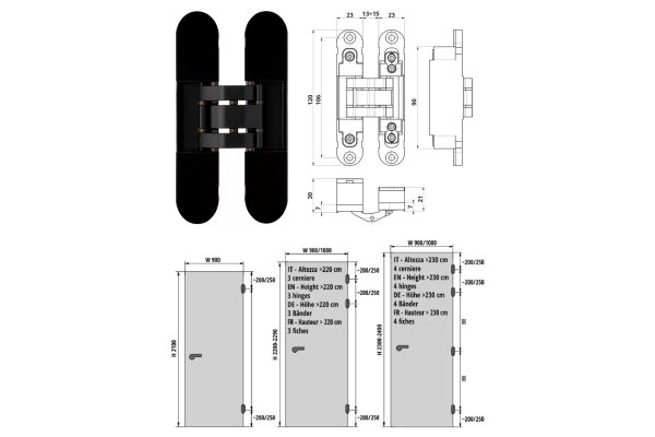 ZAWIAS WPUSZCZANY INVISACTA 230 3-D 60 KG  OTLAV Czarny