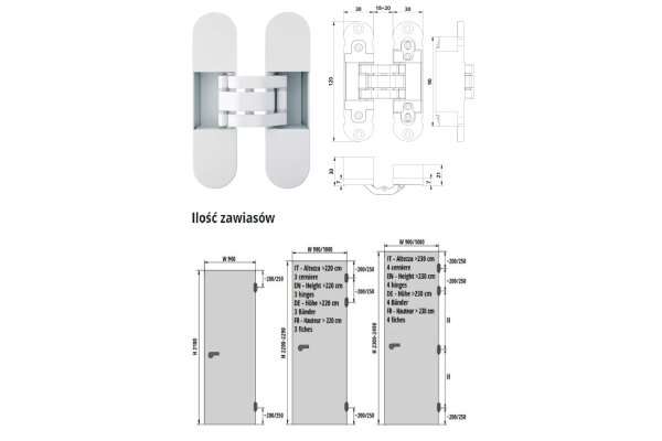 ZAWIAS WPUSZCZANY INVISACTA 300 3-D 60 KG OTLAV Biały