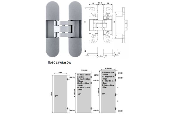 ZAWIAS WPUSZCZANY INVISACTA 303 3-D 80 KG OTLAV Chrom matowy