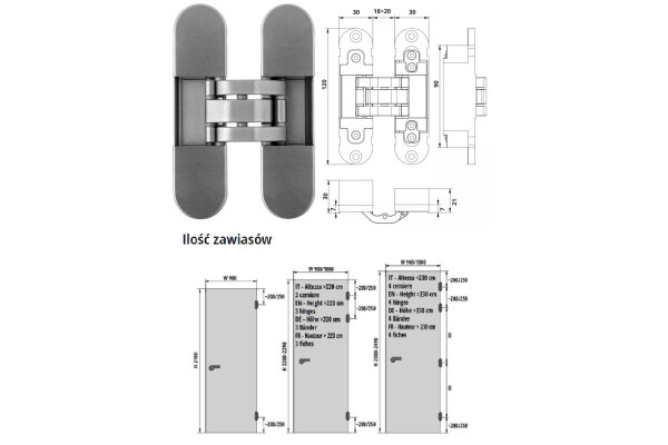 ZAWIAS WPUSZCZANY INVISACTA 303 3-D 80 KG OTLAV Nikiel matowy