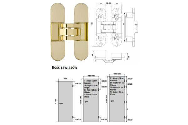 ZAWIAS WPUSZCZANY INVISACTA 303 3-D 80 KG OTLAV Złoty