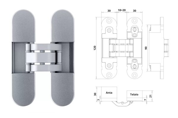 ZAWIAS WPUSZCZANY INVISACTA 305 3-D TPP 40 KG [Z NASADKAMI GC300010J102] OTLAV Chrom matowy