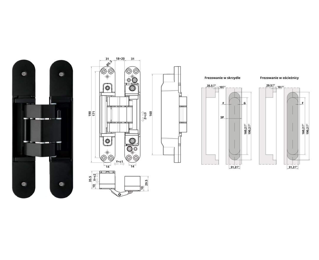 ZAWIAS WPUSZCZANY INVISACTA 310 3-D 120 KG (4 NASADKI)- fot-
