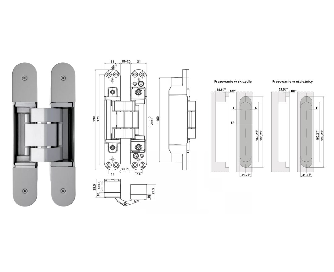 ZAWIAS WPUSZCZANY INVISACTA 310 3-D 120 KG (4 NASADKI)- fot-