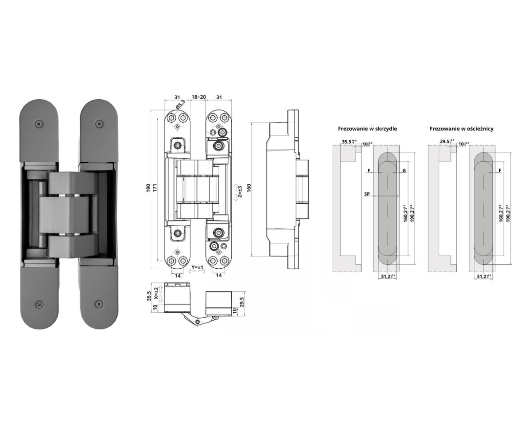 ZAWIAS WPUSZCZANY INVISACTA 310 3-D 120 KG (4 NASADKI)- fot-