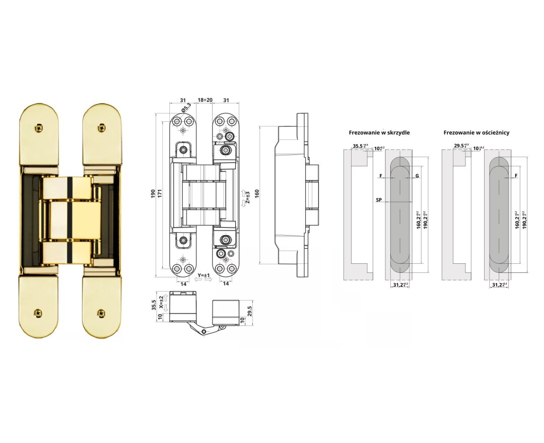 ZAWIAS WPUSZCZANY INVISACTA 310 3-D 120 KG (4 NASADKI)- fot-